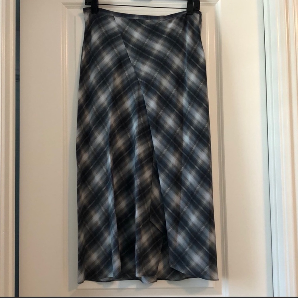 Vince Silk Midi Plaid Skirt